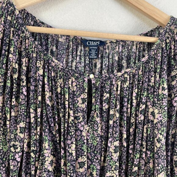 Chaps Womens Plus 2X Floral Blouse Crinkle Boho Long Sleeve Shirt Top - Picture 8 of 10